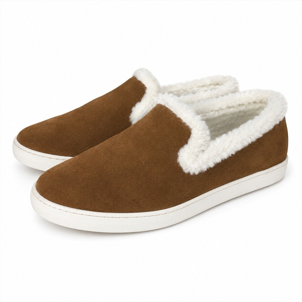 Birdies Slip On Sneakers Womens 9 Brown Suede Faux Fur Trim Shearling Cozy Warm